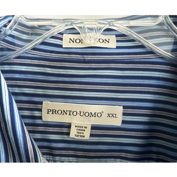 Pronto Uomo Blue Striped Button-Down Mens Size XXL - Picture 2 of 5